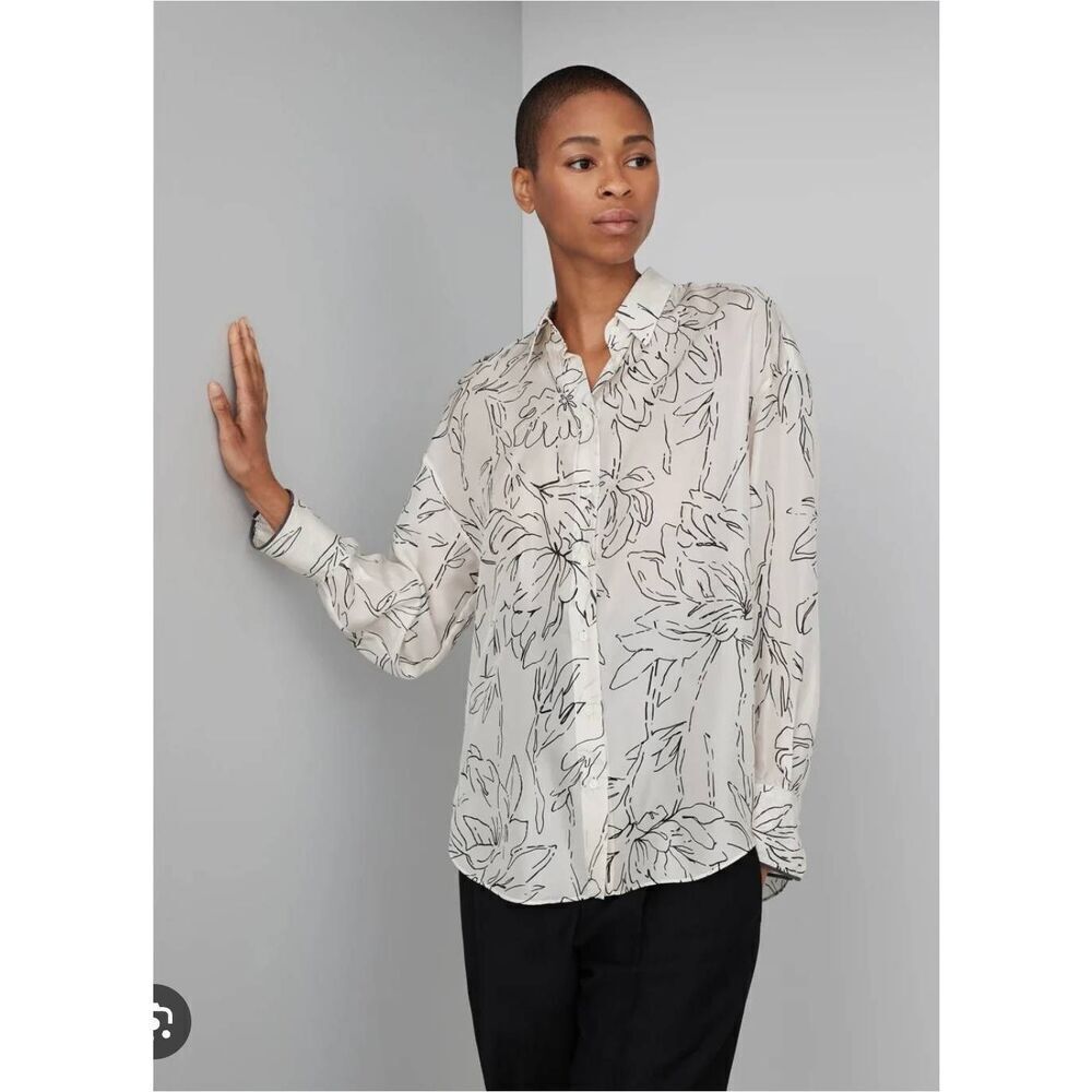 Brunello Cucinelli Blouse Top Womens 3XL (US 2X) Plus 100% Silk Button Front Fl